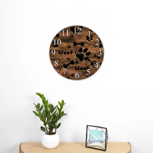 Vista 4 de Reloj de pared digital de 10 x 10 pulgadas, huellas de perro rústico, madera de granero antiguo, silencioso, sin tictac, funciona
