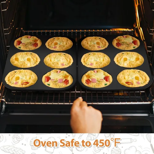 Vista 5 de E-far Molde para magdalenas, antiadherente de 6 cavidades poco profundas para hornear pastel de Whoopie, pudín Yorkshire, huevos, pan de maíz