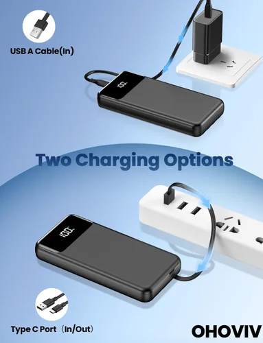 Vista 7 de Cargador portátil, banco de energía de 50000 mAh con cables incorporados, paquete de batería de carga rápida de 22.5W, cargador de teléfono portátil
