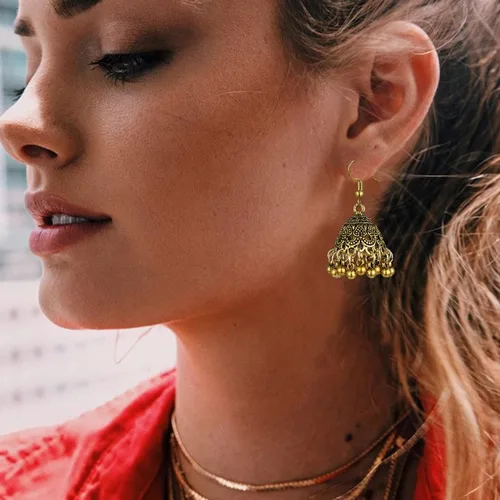 Vista 3 de Pendientes de borla estilo vintage, estilo étnico, plateado, chapado en oro, para mujer, 2