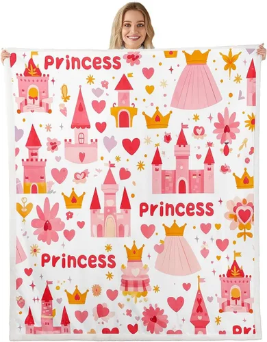 Vista 10 de Princess Flannel Blanket All Seasons,Rainbow Cloud Stars Butterfly Bed Blanket for Kawaii Home Decor,Dreamy Fairy Tale Castle Blanket for Kids Girls