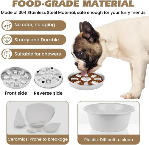 Vista 5 de Cuenco reversible para perros de alimentación lenta, plato de doble cara Plateado