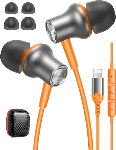 Vista 11 de iMangoo Diseño para auriculares con cable certificados MFi de Apple para audífonos Lightning, auriculares de alambre magnético con cable