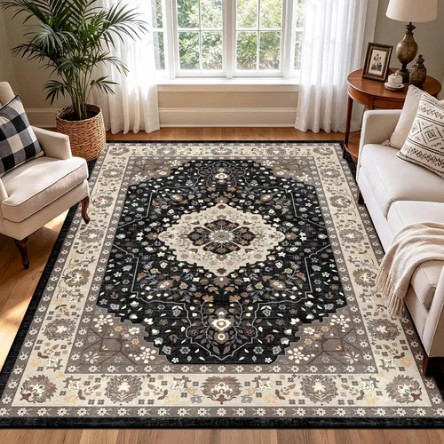 Vista 35 de nesrt Alfombra bohemia lavable de 2 x 10 pies, suave, antideslizante, extra larga, alfombra de cocina, color negro, vintage, geométrico, camino