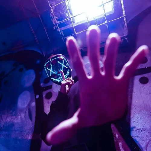 Vista 7 de Juego de guantes de máscara de Halloween con encaje brillante disfraces de Halloween para adultos y niños máscara de purga recuerdos de fiesta