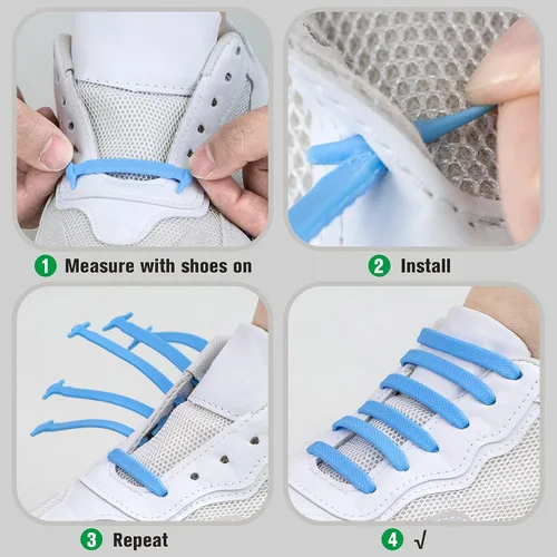 Vista 4 de INMAKER Cordones de zapatos que no se atan, para niños y adultos, cordones elásticos para zapatos casuales y cordones de silicona