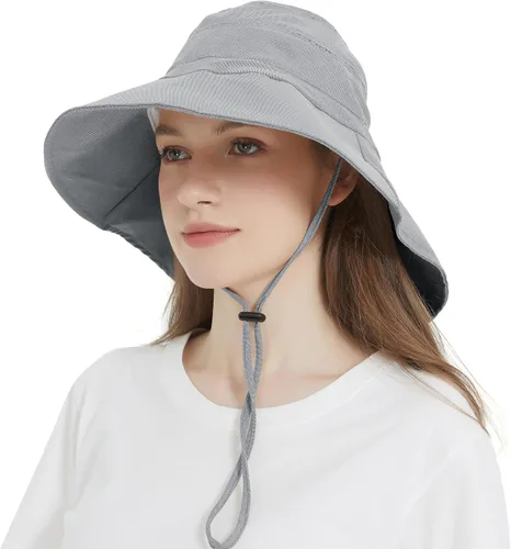 Vista 10 de Women's Cotton Sun Hat with Neck Flap, UV Protection Wide Brim Outdoor Hat Caqui