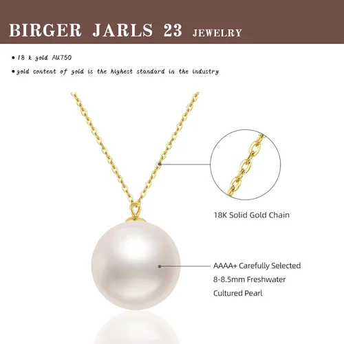 Vista 4 de Birger Jarls 23 Collar de perlas, oro sólido de 18 quilates seleccionado AAAA+ de agua dulce collar de oro de 8 a 0.335in para mujer, el collar