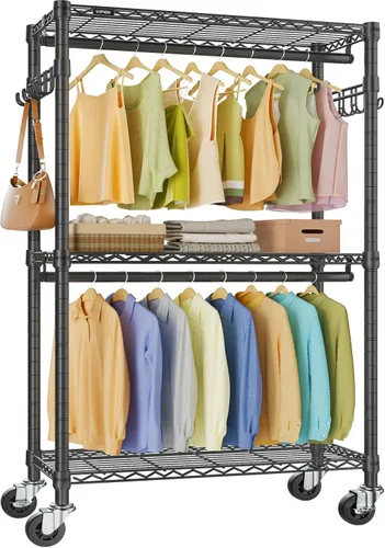 Vista 10 de VIPEK R2 - Perchero mediano con ruedas y ganchos laterales, resistente para colgar ropa, ajustable con alambre de metal, armario portátil con ruedas