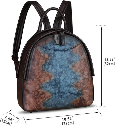 Vista 5 de IVTG Mochila de cuero genuino para mujer, estilo vintage, de cuero real, mochila de moda para hombro