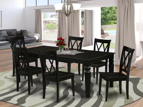 Vista 2 de East West Furniture LGCL7-BLK-W - Juego de mesa de comedor de 7 piezas que consta de una mesa de comedor rectangular con hojas de mariposa y 6 Negro