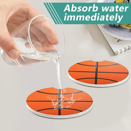 Vista 5 de 2 unidades de posavasos para portavasos de coche - Posavasos de cerámica absorbente con diseño de pelota de baloncesto deportivo, posavasos de coche