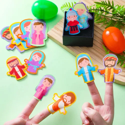 Vista 3 de Karenhi 24 marionetas religiosas de dedo para Pascua, cristiana, pesebre bíblica, juguetes de fieltro para fiesta de Pascua, rellenos de huevos