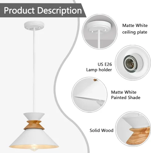 Vista 3 de Luces colgantes blancas de 12 pulgadas para isla de cocina, lámparas colgantes de altura de barra ajustable para comedor, paquete de 3