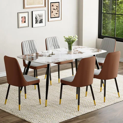 Vista 82 de Juego de 4 mesas de comedor negras para mesa de comedor de 4,50 pulgadas para 4, sillas de cocina de piedra sinterizada, fácil de montar, adecuado