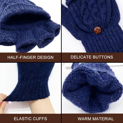Vista 93 de Beurlike Guantes de invierno para mujer, de lana cálida, a prueba de viento, convertibles, sin dedos