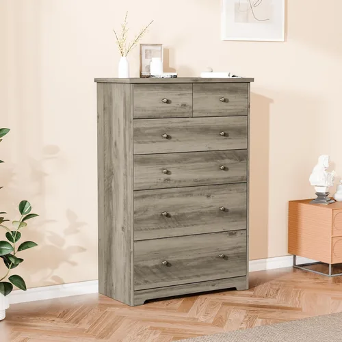 Vista 10 de VINGLI Cómoda con espejo para dormitorio con 6 cajones de almacenamiento, cómoda moderna, color plateado, 32 pulgadas de largo x 12 pulgadas
