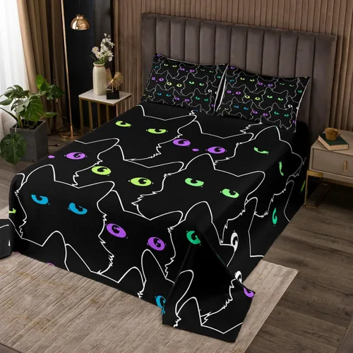 Vista 14 de Erosebridal Juego de colcha de gato rosa, tamaño individual para niñas, gris y negro, juego de ropa de cama para niños y niños, lindo juego