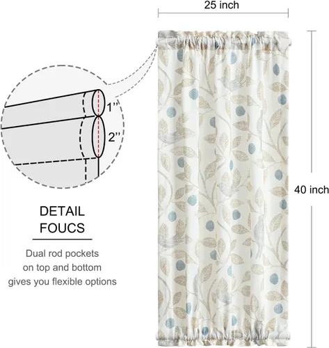 Vista 3 de VOGOL - Cortina decorativa con patrón de pájaros para puerta delantera, cortinas francesas de cocina con reducción de vista, 1 panel de lino