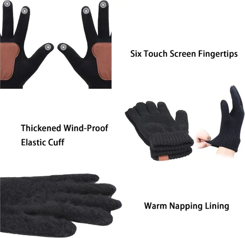 Vista 4 de Conjunto de guantes de punto de invierno para hombres y mujeres con forro polar