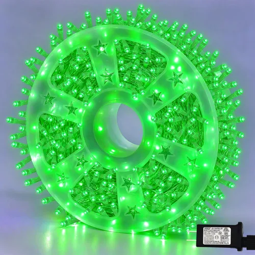 Vista 15 de Guirnalda de 1000 luces LED azules, luces de Navidad de 328 pies para exteriores, impermeables, con enchufe, alambre transparente, luces de árbol