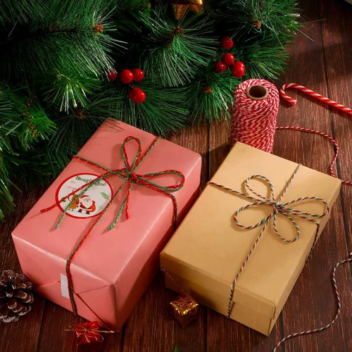 Vista 4 de Boao Cordeles de algodón para envolver Navidad, 4 rollos de 1312 pies, cuerda de algodón para Navidad, manualidades, regalo, panaderos, cuerda
