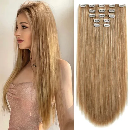Vista 12 de Extensiones de cabello sintético con clip, color burdeos de 18 pulgadas de largo, invisibles, gruesas, extensiones de cabello lacio con clips, 5