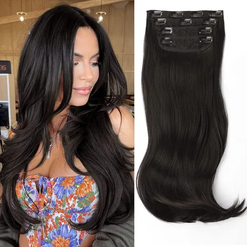 Vista 13 de FREEMEIGE 4 piezas de extensiones de cabello con clip, extensiones de cabello largas y gruesas con capas rectas de 20 pulgadas, extensiones