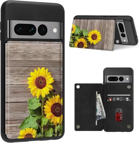 Vista 20 de Funda para Google Pixel 7 Pro con ranura para tarjetero, funda de piel sintética, doble cierre magnético y cubierta duradera de TPU a prueba