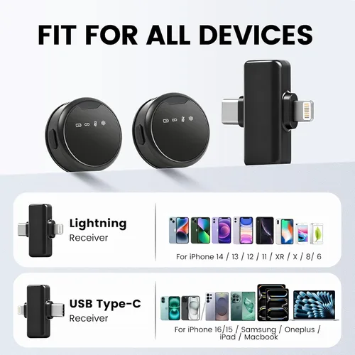 Vista 6 de Micrófonos inalámbricos Lavalier para iPhone/Android/iPad, micrófonos mini con reducción de ruido, 2.4GHz, clip magnético, micrófonos de solapa