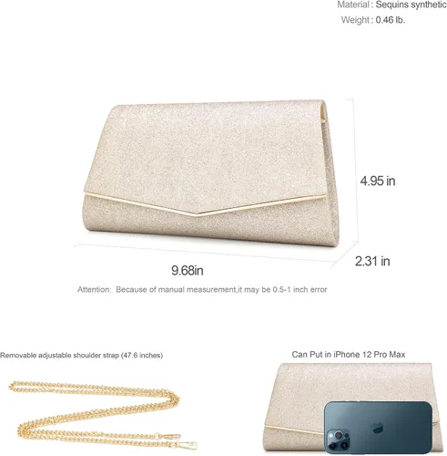 Vista 4 de Bolsos de mano brillantes para mujer, bolso de noche para mujer, bolso de mano para mujer, bolso de mano para fiesta, graduación, boda