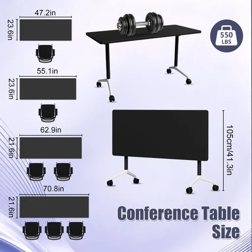 Vista 2 de Paquete de 6 mesas de conferencias plegables, mesa de entrenamiento móvil Negro 1