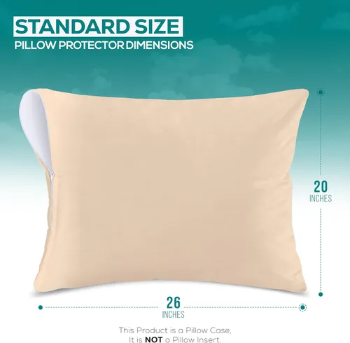 Vista 2 de Utopia Bedding Protector de almohada impermeable, con cremallera, paquete de 2, beige, estándar, funda de almohada a prueba de chinches, de 20 x 26