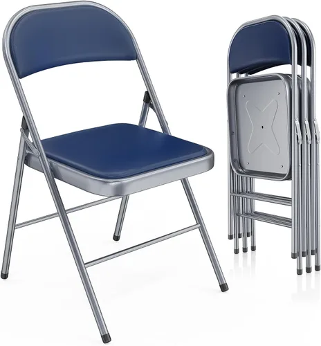 Vista 28 de VINGLI Paquete de 4 sillas plegables con asientos acolchados, marco de metal con asiento y respaldo de piel sintética, capacidad de 350 libras, Negro