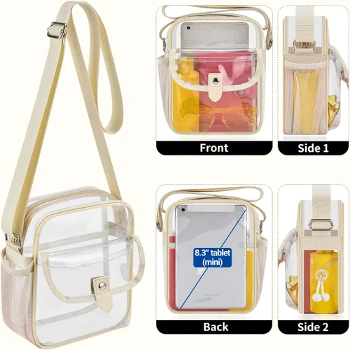 Vista 4 de Bolso bandolera transparente SPODEARS para eventos en estadios y conciertos - Cartera con correa de hombro ajustable con 1 soporte para botella