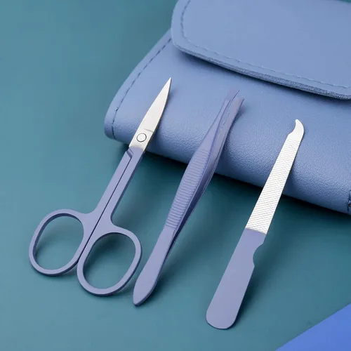 Vista 6 de Juego de manicura, cortaúñas, kit de pedicura, kit de aseo profesional 16 en 1, acero inoxidable, tijeras para uñas de los pies con lujosa funda