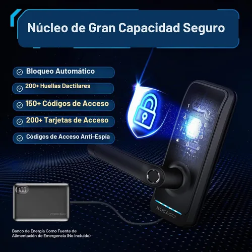Vista 6 de Cerradura inteligente de puerta con manija: KUCACCI - Cerradura de puerta digital sin llave para puerta delantera - Teclado de huellas dactilares