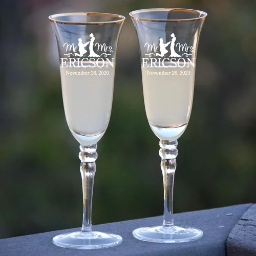 Vista 60 de Juego de 2 copas de champán personalizadas para boda grabadas con caja - Bride & Groom's Wedding Toast