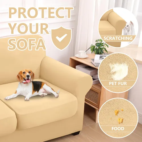 Vista 5 de hyha 3 Piezas de Fundas de Sofá para Sofá de 2 Cojines, Fundas de Sofá de Dos Plazas, Fundas de Sofá Lavables y Elásticas, Fundas de Sofá Biplaza