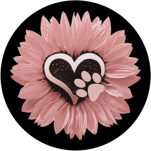 Vista 3 de Girasol y perro con estampado de huellas de flores rosas PopSockets agarre y soporte para teléfonos y tabletas, Negro
