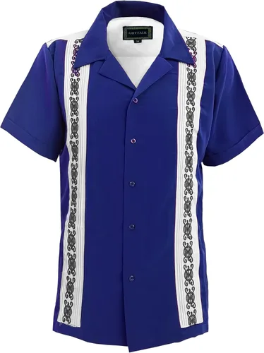 Vista 8 de Guytalk Camisa de manga corta de dos tonos de Guayabera cubana para hombre