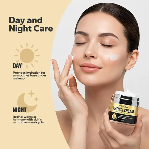 Vista 3 de Crema de retinol para la cara (1.7 onzas), retinoides para el rostro, crema facial antienvejecimiento con retinol y ácido hialurónico, hidratante