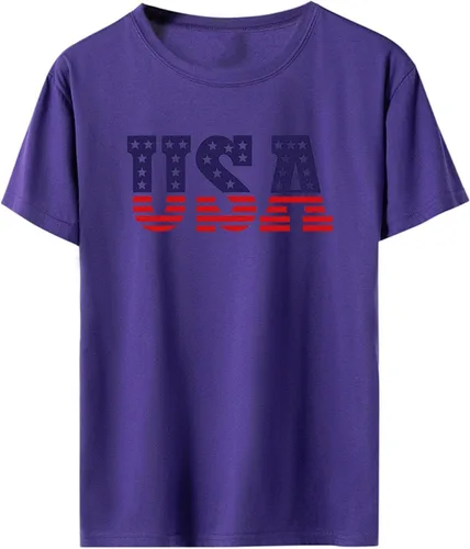 Vista 3 de Camiseta de manga corta con estampado del Día de la Independencia para mujer, camiseta de manga corta con monograma de Estados Unidos, blusa