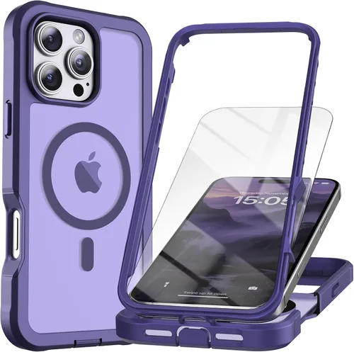 Vista 22 de Funda magnética para iPhone 13 Pro Max, protector de pantalla, compatible con MagSafe, protección contra caídas de grado militar, protección