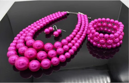 Vista 6 de JNF Juego de collar y aretes de perlas sintéticas, collar de disfraz de perlas gruesas y grandes