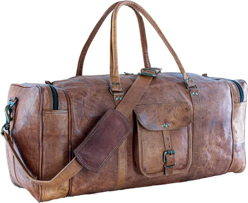 Vista 3 de KPL Bolsa viajera de piel vintage de 21 pulgadas, para deportes, oferta de fin de semana