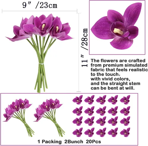 Vista 2 de 20 plantas artificiales de tacto real, arreglos florales de orquídea címbidio, arreglos florales de seda, ramos de boda, decoración floral, centros