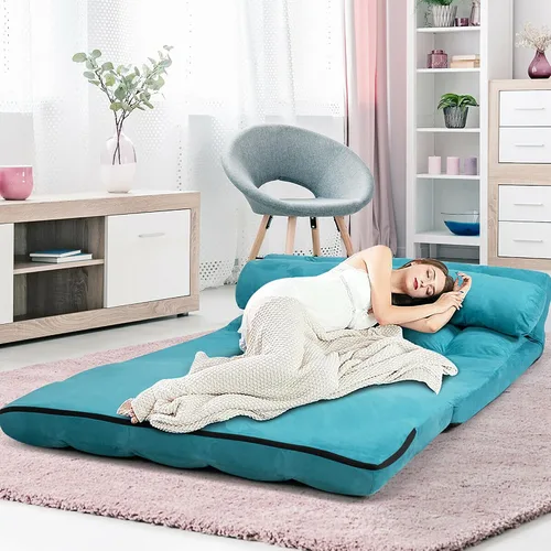 Vista 5 de DORTALA Sofá de suelo plegable, sofá de descanso ajustable de 6 posiciones con 2 almohadas y funda de tela de gamuza, moderno colchón de sala