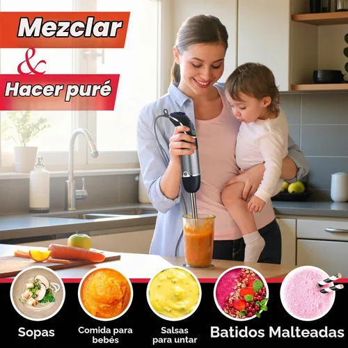 Vista 4 de Mueller Multistick 800W Batidora de Inmersión Manual 5 en 1, Batidora de Mano de 12 Velocidades - Turbo Boost, Motor de Cobre de Servicio Más