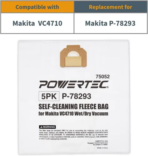 Vista 2 de POWERTEC P-78293 Bolsas de filtro para Makita 5PK, para Makita VC4710, VC3511L Extractor de polvo húmedo/seco, bolsas de vacío de repuesto, bolsas